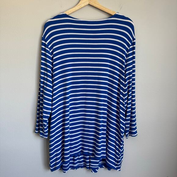 Chico's Tunic Top Size 3 XL US Size 16 Royal Blue White Striped V-Neck - Picture 10 of 15